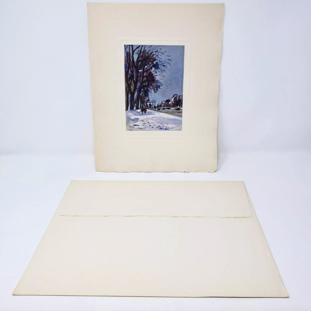 Extra Large Vintage Christmas Greeting Card Unused W/ Envelope Avenue Du Bois
